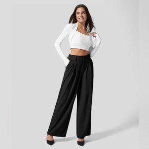 Halara High Waisted Plicated Side Pocket Wide Leg Waffle Work Pants